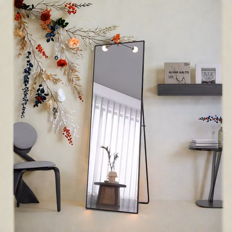Specchio da parete Moonbite, 162x53 cm – Base a forma di "U" e ganci, forma ad arco, colore argento