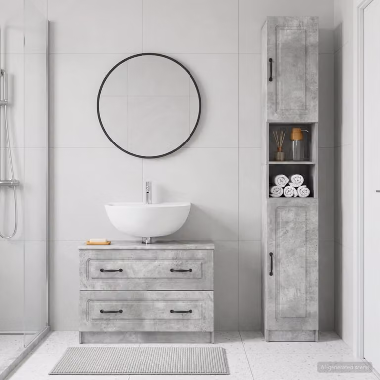 Set di mobili da bagno vidaXL UTRECHT composto da 2 pezzi, armadietto a muro e mobile sottolavabo, colore grigio cemento, design moderno