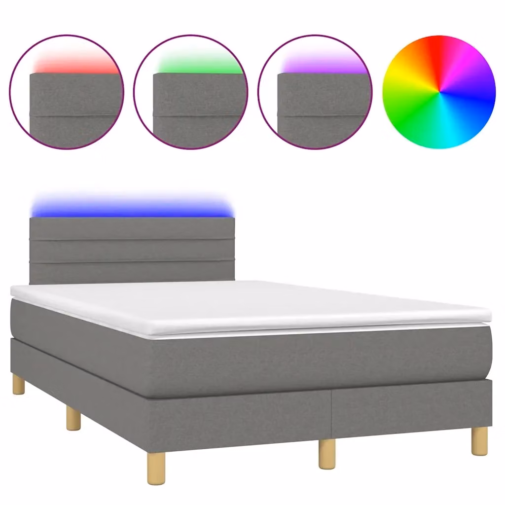 Letto a molle con materasso e illuminazione LED vidaXL in tessuto grigio, L/P/H: 120 x 200 x 88 cm – 2