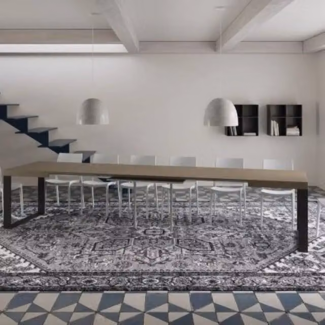 Tavolo allungabile moderno Itamoby con piano in laminato tortora e gambe in metallo antracite L: 140-400 cm, P: 90 cm