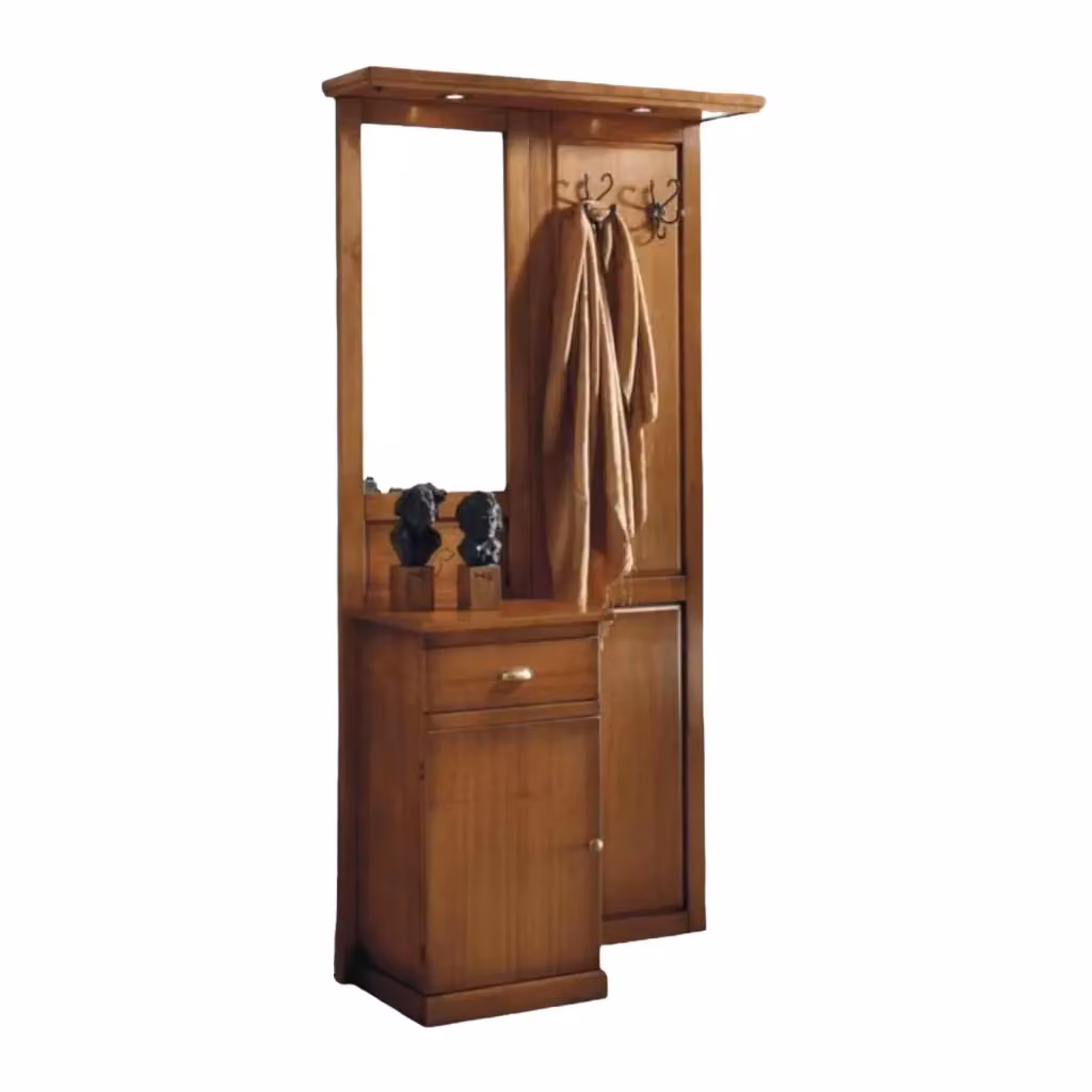 Appendiabiti Arte Povera Mobili 2G in legno color noce con 1 anta, 1 cassetto e specchio, L: 106 cm, P: 38 cm, H: 204 cm – 2