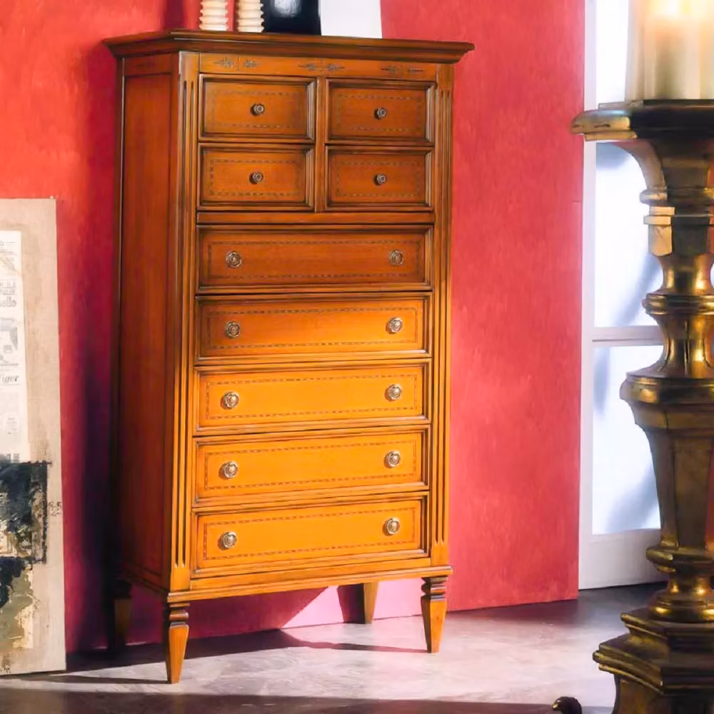 Cassettiera classica in legno di pioppo con 9 cassetti Mobili 2G finitura bassano L: 75 cm, P: 41 cm, H: 140 cm – 1