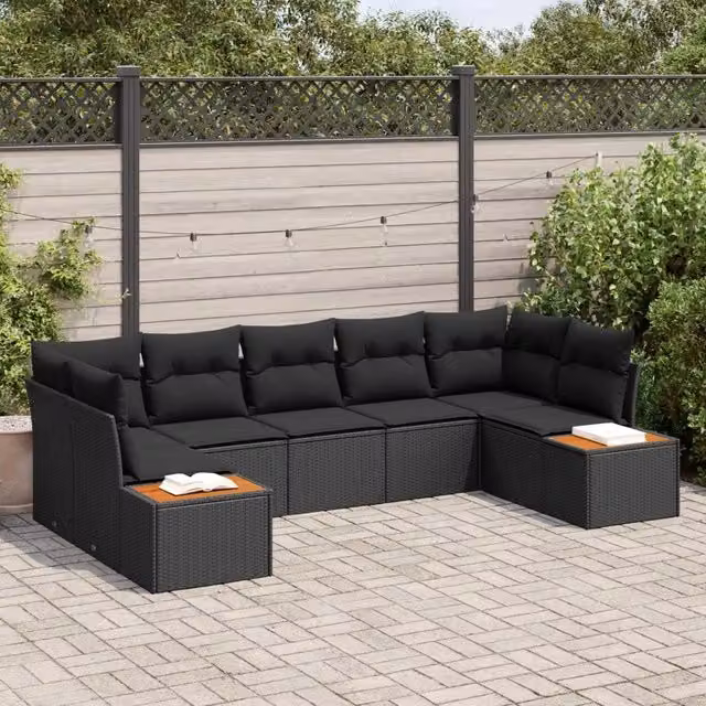 Set Divano da Giardino 7 pz 7-Numero di posti Nero Polyrattan 3356828