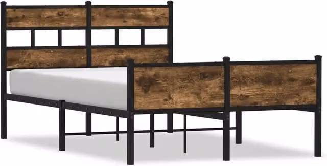 Letto matrimoniale con struttura in metallo e doghe fisse in legno, colore marrone, L/P/H: 120 x 200 x 91.5 cm