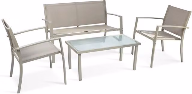 Set Salotto da Giardino C Line Outdoor Santiago composto da 4 pezzi in Acciaio Verniciato con Tessilene e Cuscini, Colore Taupe e Marrone