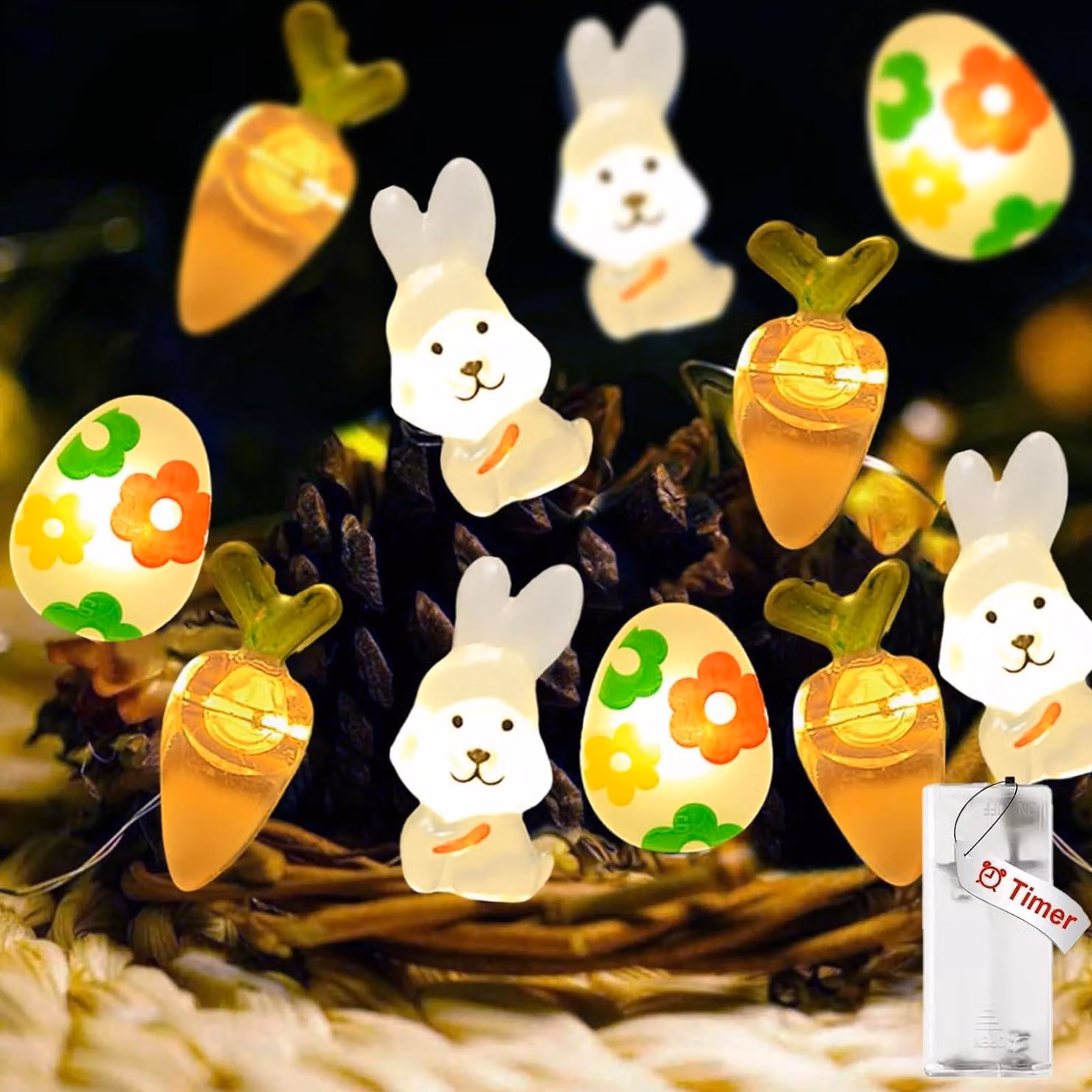 Catena luminosa per interni, lunghezza 2 metri, 20 LED, luce bianco caldo, alimentazione a batteria, con timer