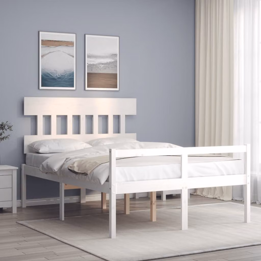 The Living Store Letto Senior con testiera 120x200 cm in legno massiccio bianco