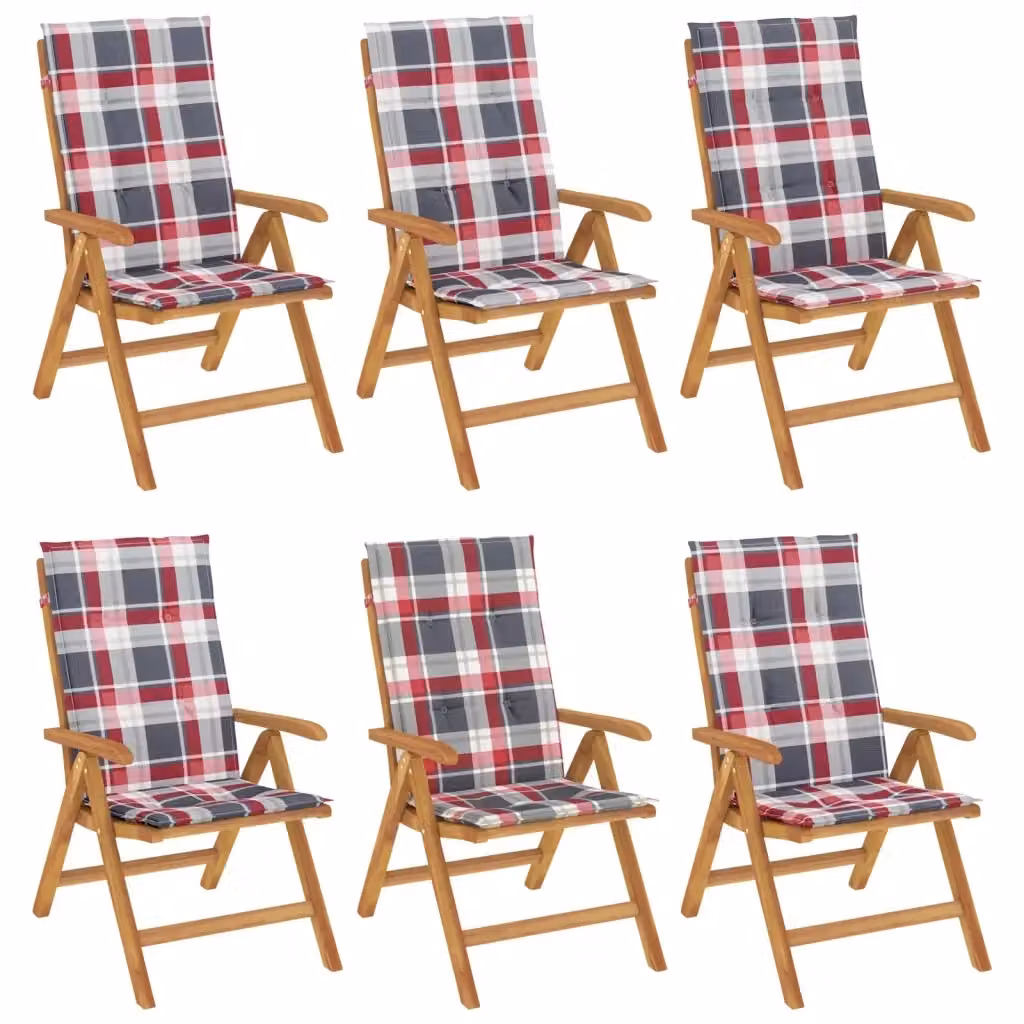 Set di 6 sedie pieghevoli reclinabili vidaXL in legno di teak con cuscini rossi per giardino – 2