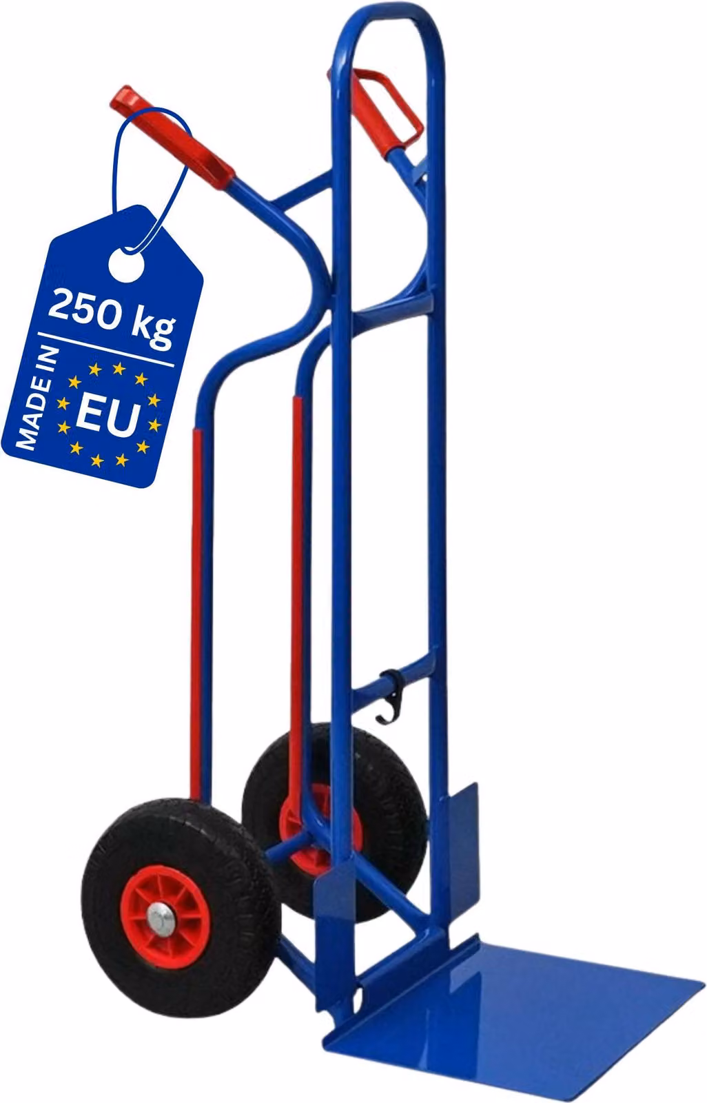 RAGNAR carrello portasacchi in acciaio tubolare con benna XXL pieghevole, scivolo a gradini e pneumaticiPoliuretanoantiforatura | portata 250kg | HxLxP 117x62,5x62cm | blu | carrello pieghevole per carrelli elevatori
