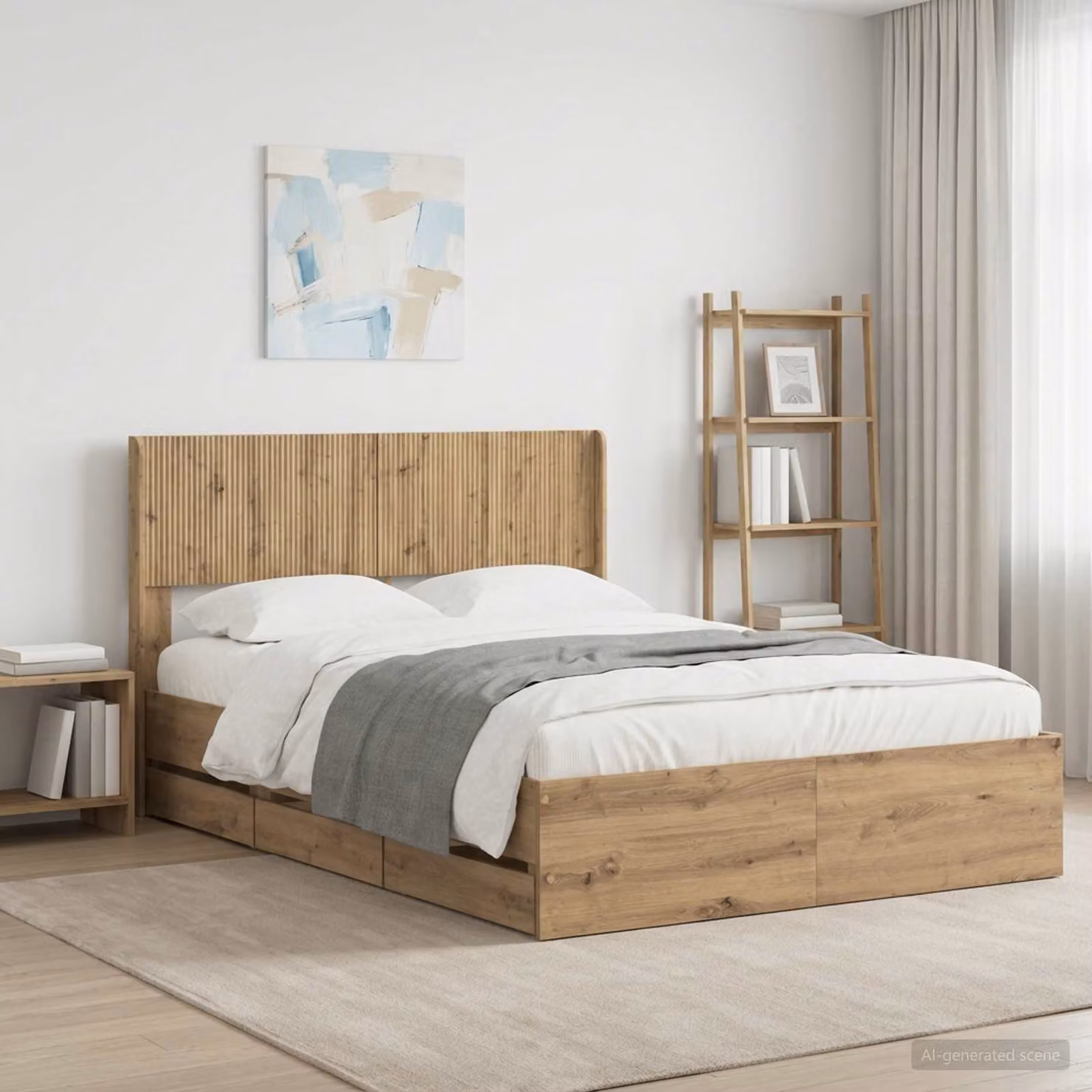 vidaXL Struttura letto con contenitore e testata in legno color rovere, L/P/H: 204.5 x 140 x 126.5 cm