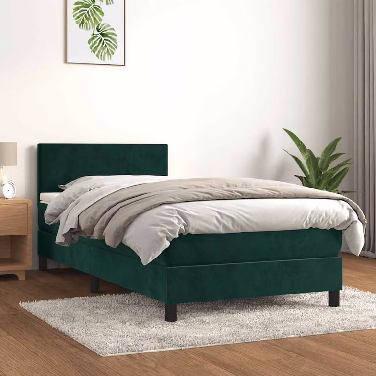vidaXL Giroletto a Molle Ibrido con Materasso in Velluto Verde e Bianco L/P/H: 200 x 100 x 78 cm