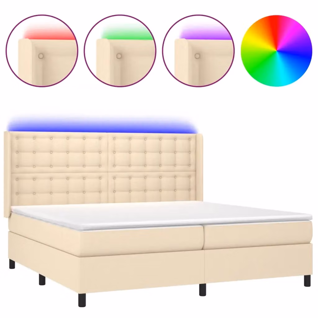 Letto moderno vidaXL con materasso a molle pocket e illuminazione LED sotto il letto, colore bianco e beige, L/P/H: 200 x 200 x 203 cm – 2