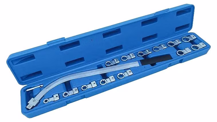 Set di chiavi per pulegge, 15 pezzi, acciaio 45#, acciaio cromo-molibdeno, dimensioni 43,5 cm x 26,5 cm x 5,5 cm, compatibile con veicoli automobilistici