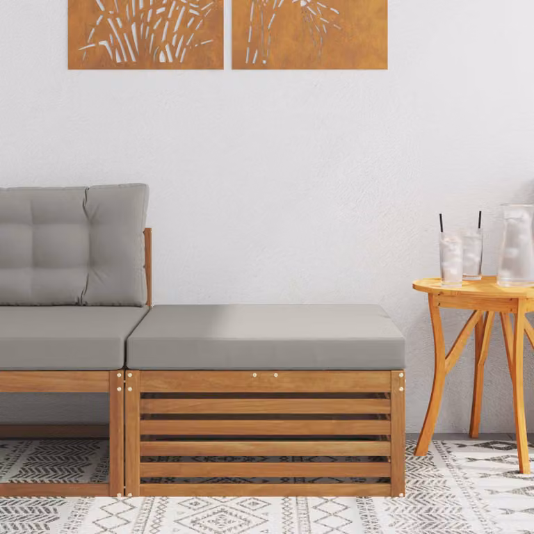 vidaXL Poggiapiedi da Esterno in Legno di Acacia con Cuscini inclusi, Colore Marrone e Grigio, L: 79 cm, P: 37 cm, H: 37 cm
