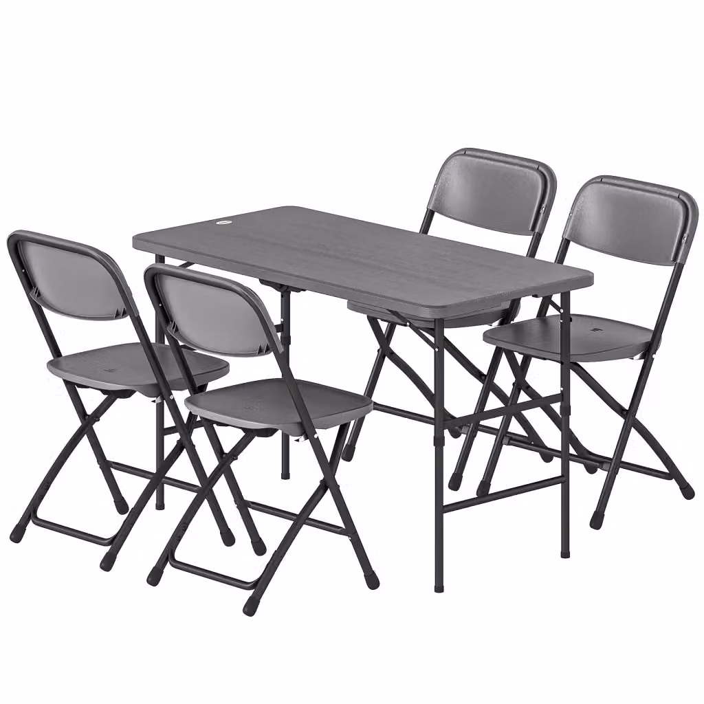 Set da giardino con tavolo rettangolare regolabile in altezza e 4 sedie pieghevoli in plastica e metallo, Grigio – 2