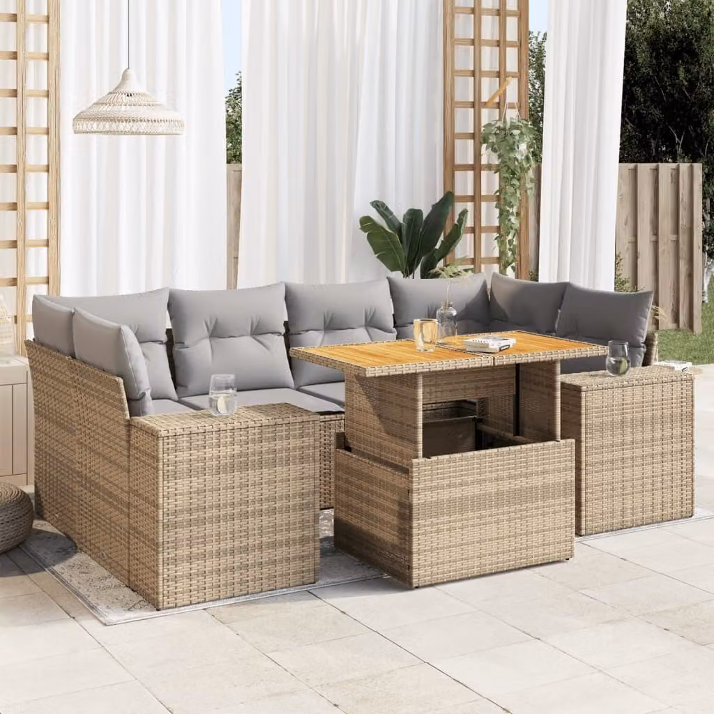 Maison Exclusive - Set Divani da Giardino 7 pz con Cuscini Beige in Polyrattan