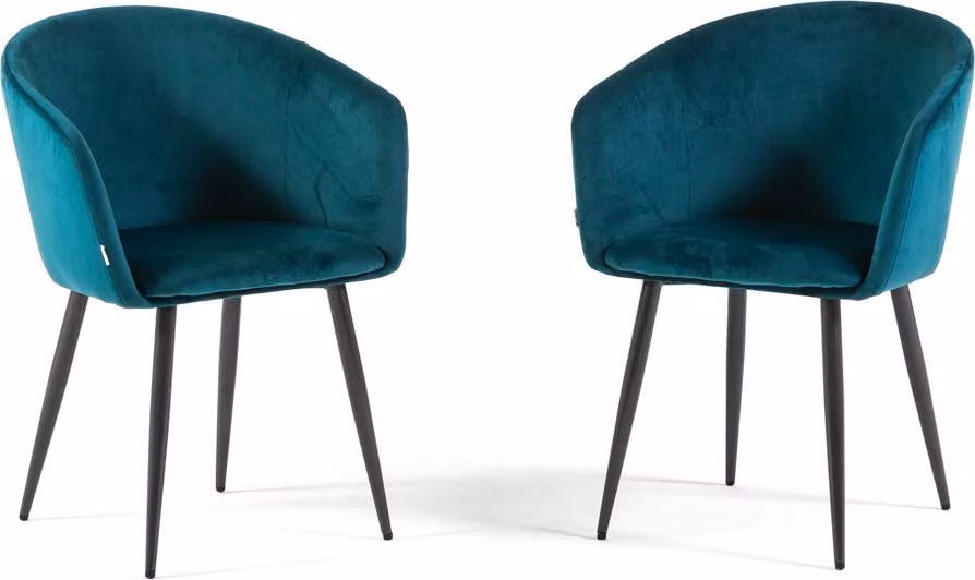 Set di 2 sedie da interno in velluto con gambe in metallo, dal design elegante e avvolgente per cucina, sala da pranzo, ufficio, ristoranti e bar - ELLEN - Petrolio/Grigio scuro