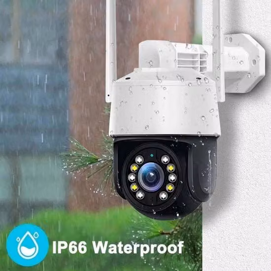 Telecamera di sicurezza PTZ da 5MP con zoom 36x, Pan Tilt 355°, visione esterna IP66, connessione WiFi e LAN, con audio bidirezionale e rilevamento movimento, colore bianco