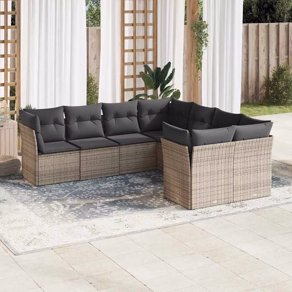 Set Divano da Giardino vidaXL a L 8 pz in Polyrattan Grigio con Cuscini Imbottiti e Coperture Rimosse – 1