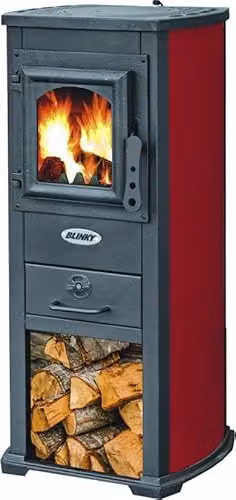 Stufa acciaio-ghisa lux berna, porta vetro, rosso