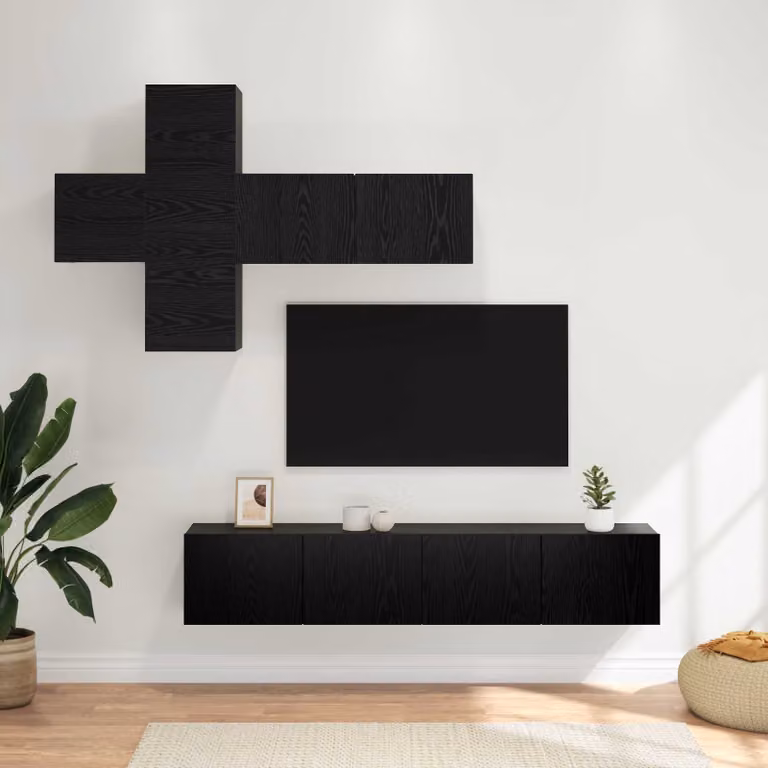 Set mobile TV moderno vidaXL in MDF nero da 8 pezzi per soggiorno