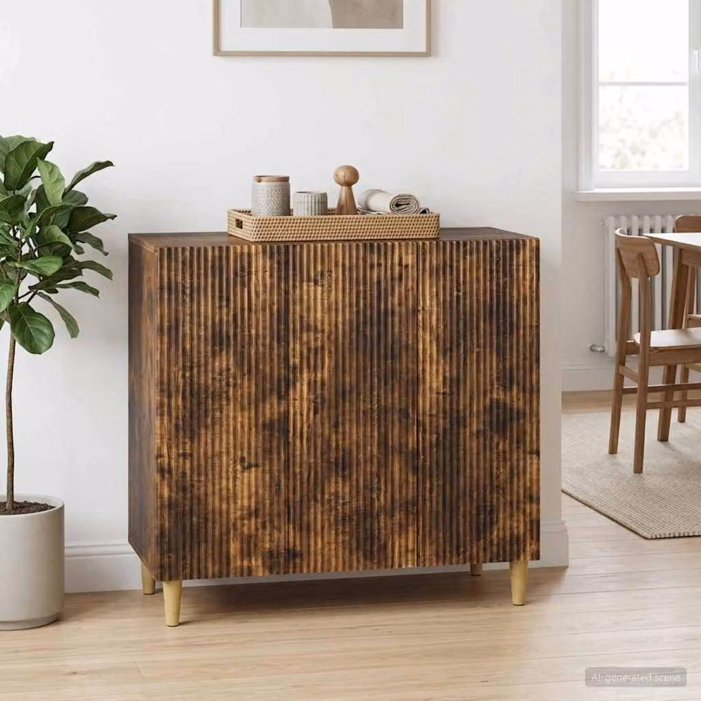 Credenza moderna vidaXL in legno ingegnerizzato color rovere fumo, L 89 x P 34,5 x H 80 cm