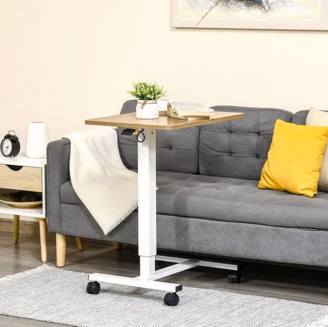 Scrivania regolabile ULEVR 65x48 cm con altezza 70-110 cm, ruote bloccabili e base a C, naturale