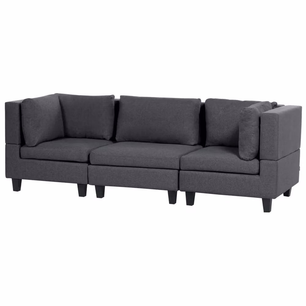 Divano Componibile Beliani in Tessuto Grigio con Cuscini e Coperture Rimovibili Stile Moderno L: 228 cm, P: 76 cm, H: 72 cm – 2