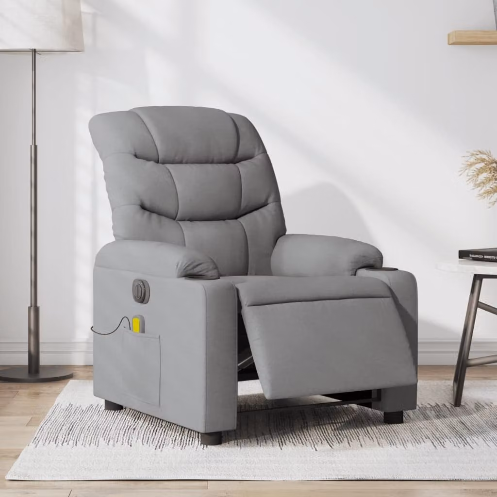 vidaXL Poltrona Reclinabile Elettrica con Massaggio in Tessuto Grigio – 1