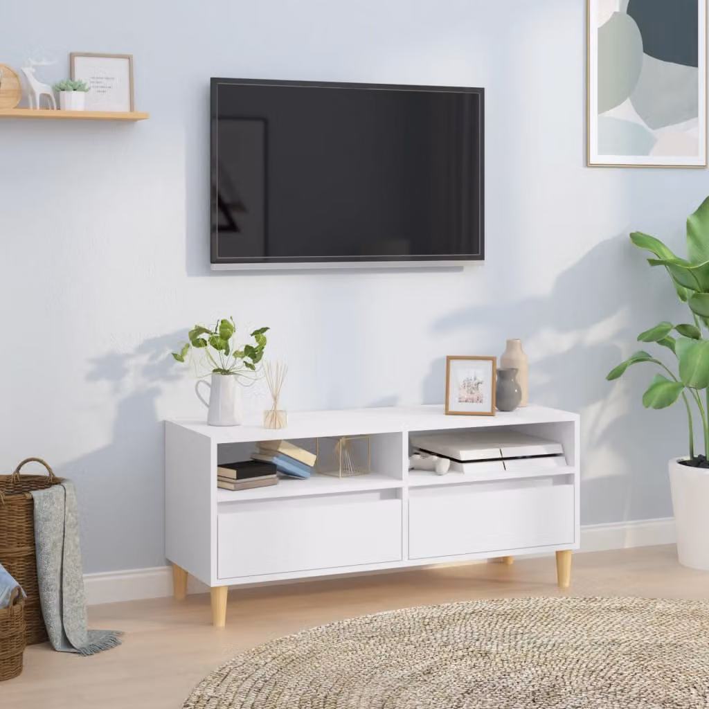 vidaXL Mobile Porta TV Bianco in Legno Multistrato con Stile Rustico L: 100 cm, P: 34,5 cm, H: 44,5 cm