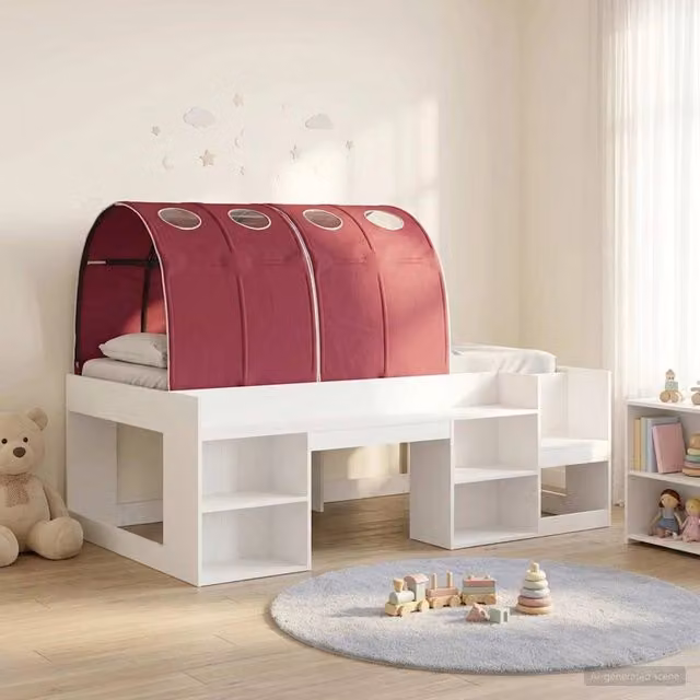 Letto con Tunnel 3 pz Bianco e Rosso Legno ingegnerizzato 3423621