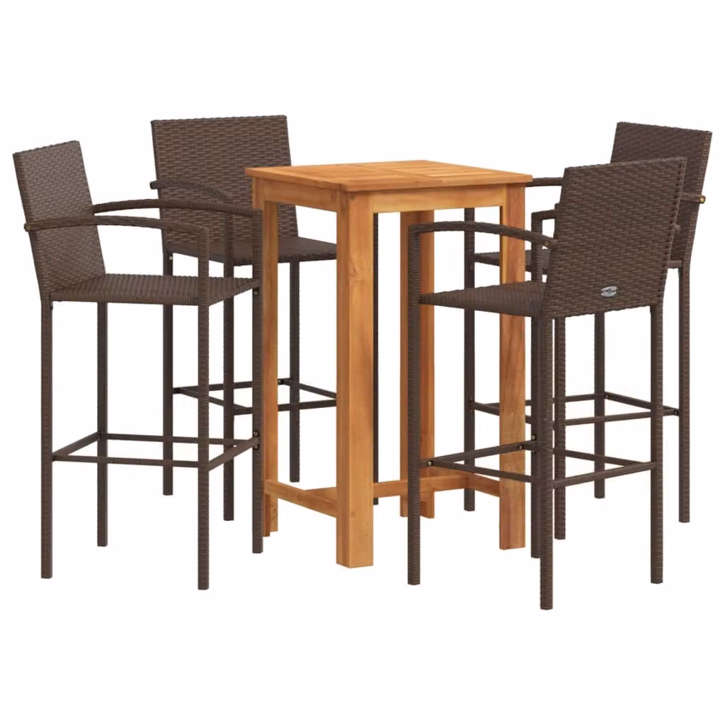 Set Bar Giardino 5pz Marrone Legno Massello Acacia e Polyrattan