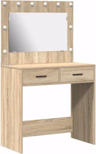 Toeletta con cassetto e specchio LED in Rovere Sonoma, L: 78,5 cm, P: 41 cm, H: 135 cm – 1
