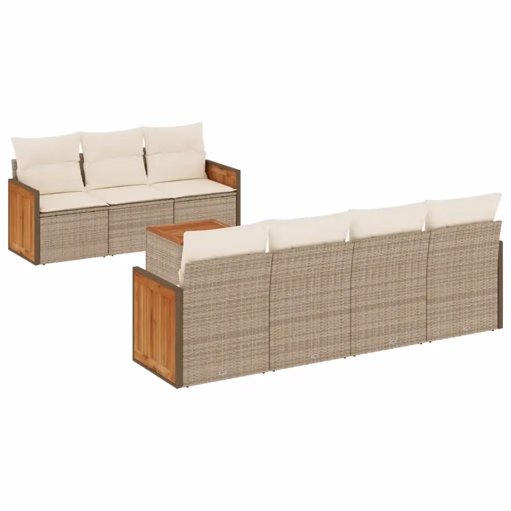 vidaXL Set Divano da Giardino 8 pz in Polyrattan Beige con Cuscini e Tavolino – 2