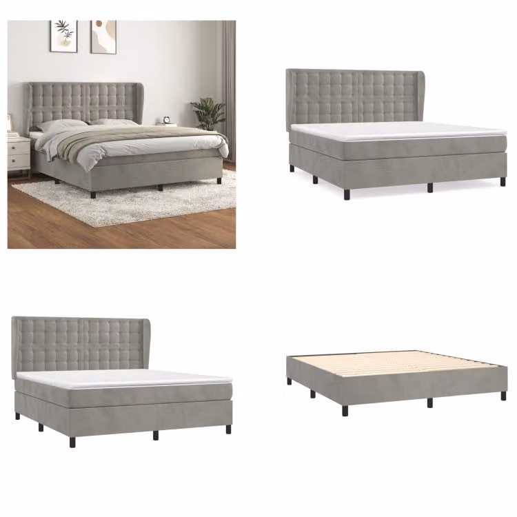 vidaXL Letto boxspring con materasso grigio chiaro 160x200 cm in velluto - Letto boxspring - Boxspringbetten - Bett - Schlafzimmermöbel
