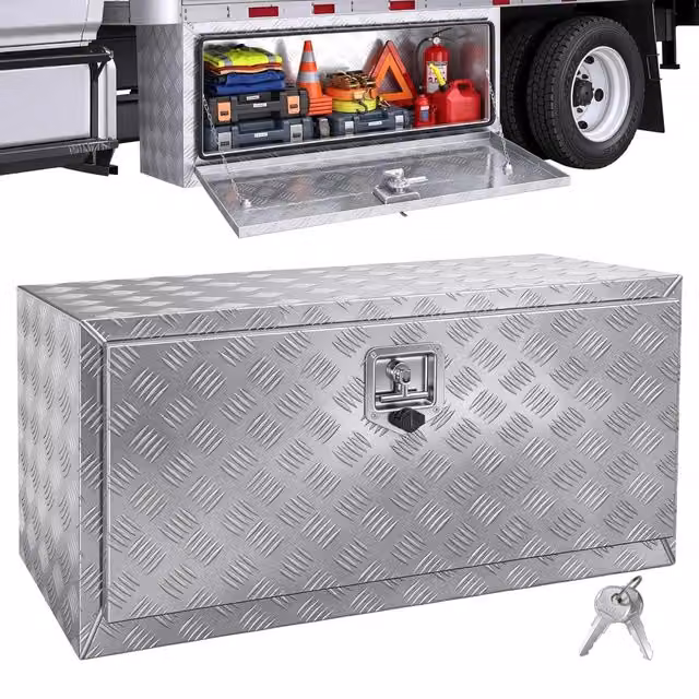 Cassetta attrezzi in alluminio argento UTTB-361416 per camion e rimorchio, baule sottoscocca portaoggetti con maniglia a T, L: 91,4 cm, P: 35,5 cm, H: 40,5 cm – 1