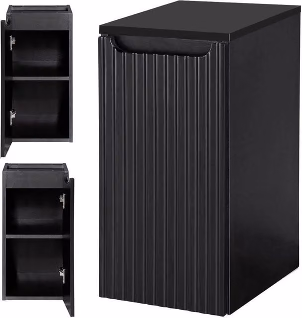 Armadietto Pensile NEWPORT en.casa Nero con Anta e Ripiano, L: 60 cm, H: 30 cm, P: 40 cm