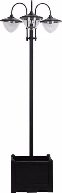 Set 3 Lanterne Solari da Esterno in Metallo Nero, 60x55x189 cm, IP44 Impermeabili con Base Vaso per Fiori, per Giardino e Balcone