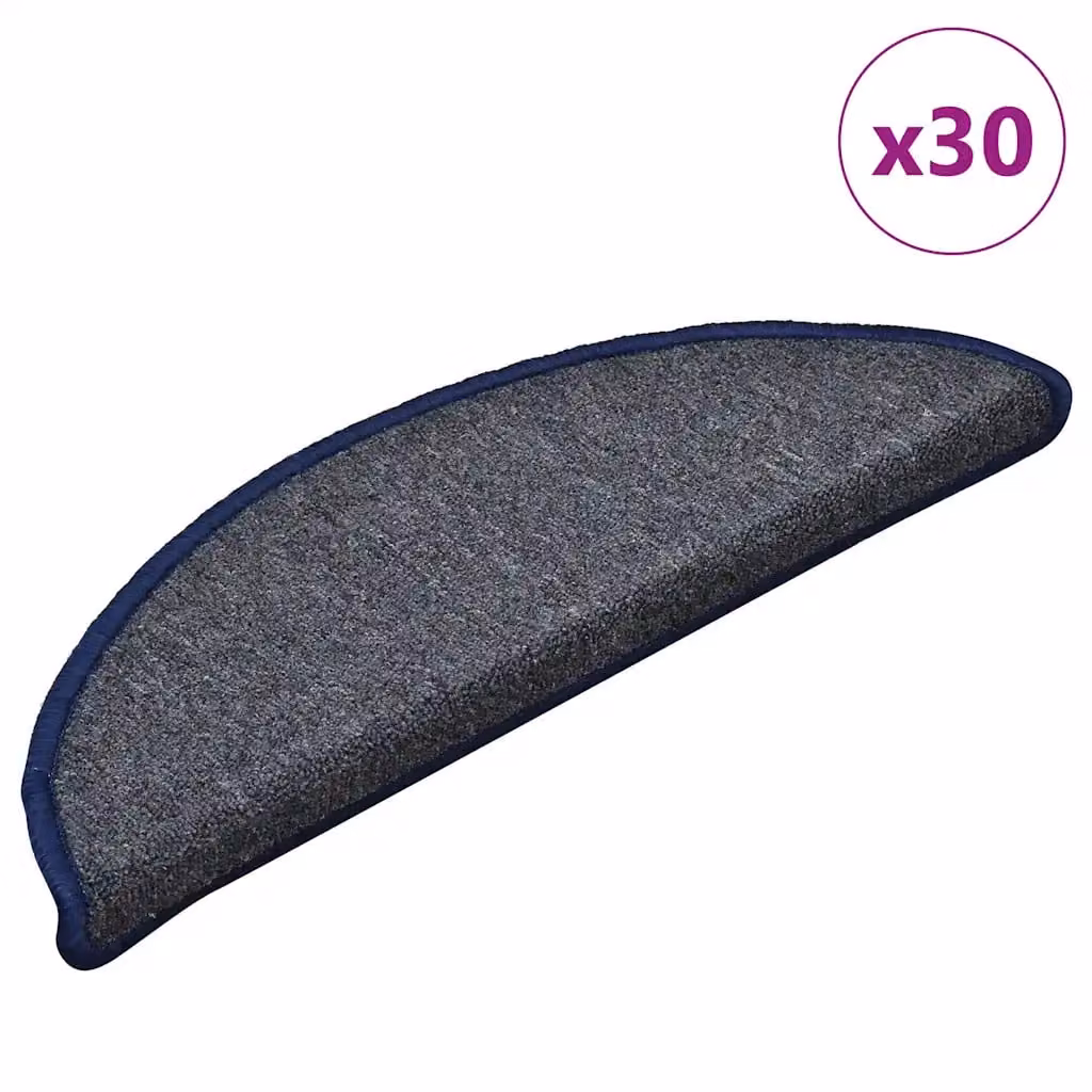 Set di 30 tappetini per scale semicircolari vidaXL in polipropilene, antiscivolo e fonoassorbenti, Grigio scuro e blu, L: 56 cm, P: 17 cm, H: 3 cm