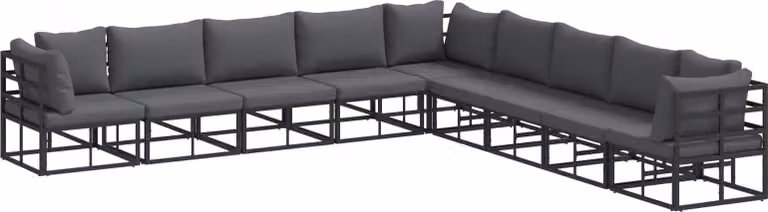 Set Divano da Giardino con cuscino 9 pcs Nero Alluminio