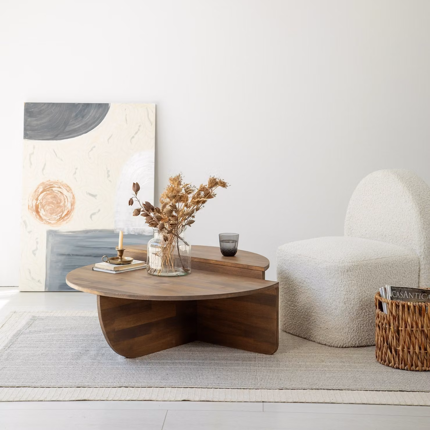 Skye Decor, set di tavolini da caffè di alta qualità (2 pezzi), noce, 90 x 30 x 60 cm e 85 x 30 x 35 cm | 100% legno massello di pino | Design moderno per interni eleganti.
