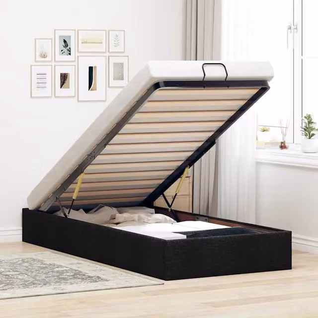 Struttura Letto con Contenitore Design Mania in Tessuto Nero L: 80 cm, P: 200 cm, H: 203 cm