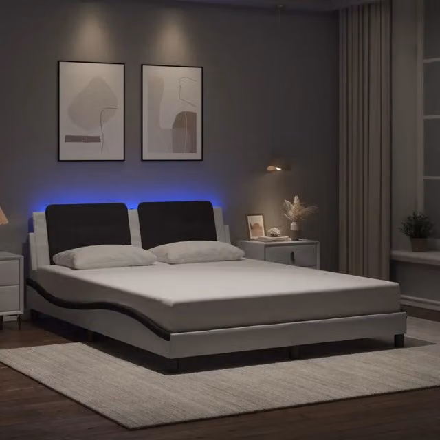 Letto Zadar vidaXL Bianco e Nero con Illuminazione LED e Porta USB L/P/H: 160 x 200 cm