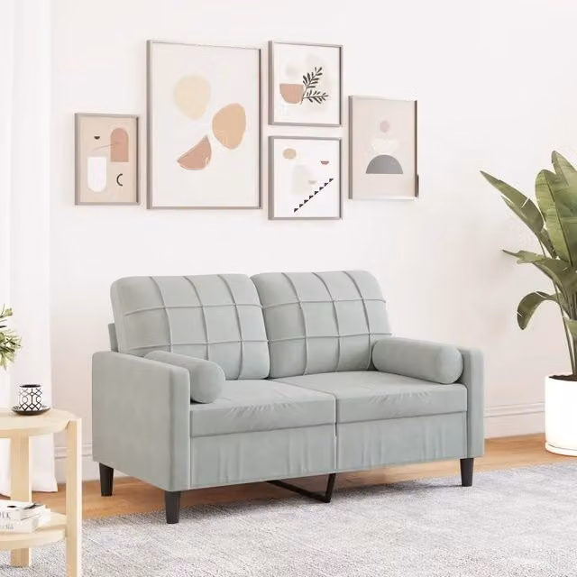 Divano a 2 Posti con Cuscini-Sofa 2 Posti con Cuscini Grigio Chiaro 120 cm in Velluto 788118