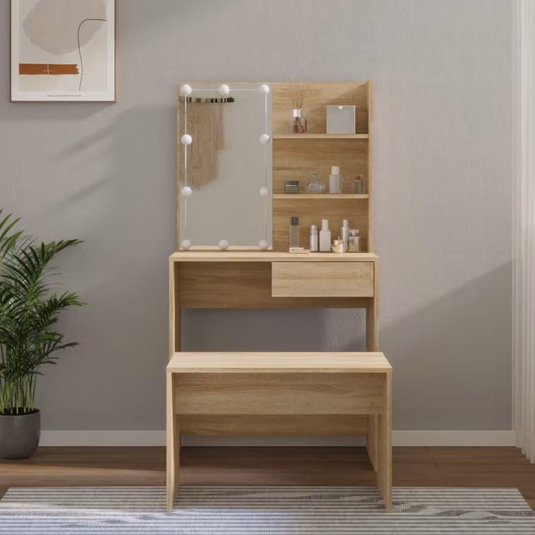 The Living Store Set da toilette con LED in legno di quercia Sonoma