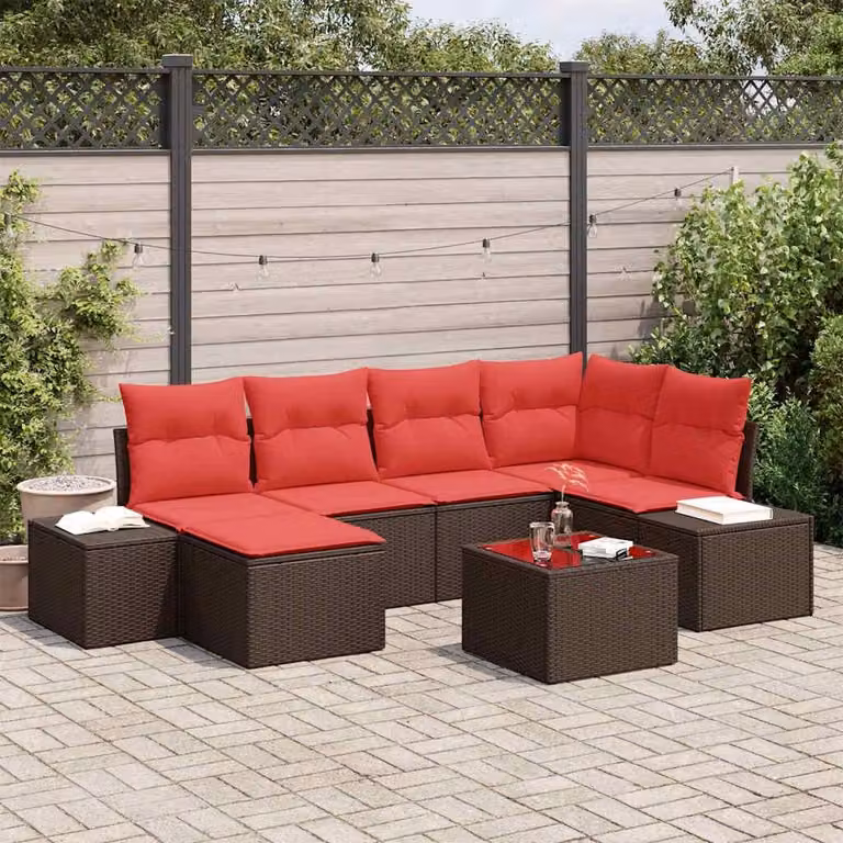 Maison Exclusive - Set da giardino composto da 7 pezzi, divano, in rattan sintetico marrone
