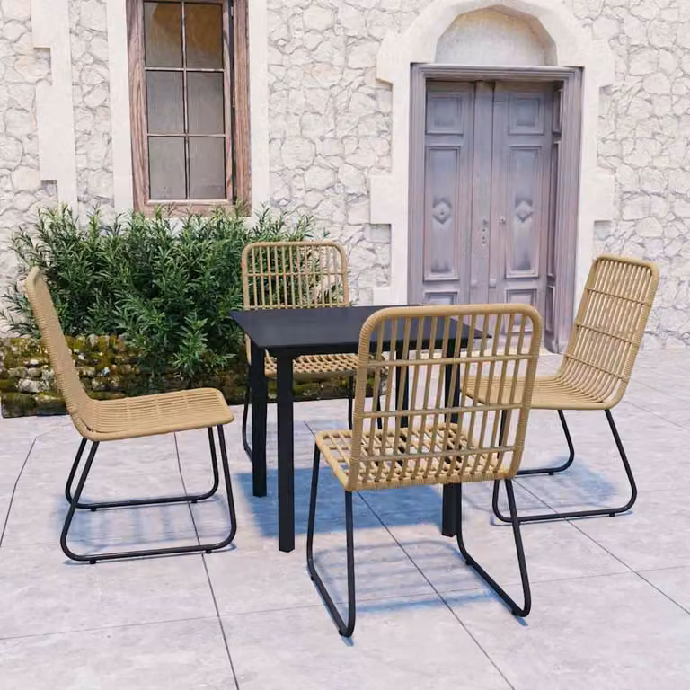 Set da pranzo da giardino vidaXL in 5 pezzi in polyrattan e vetro marrone e nero
