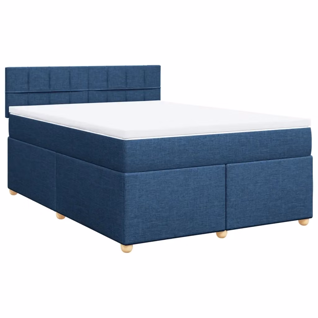 Letto Ibrido vidaXL con Giroletto a Molle e Materasso in Tessuto Blu e Bianco L/P: 160 x 200 cm – 2