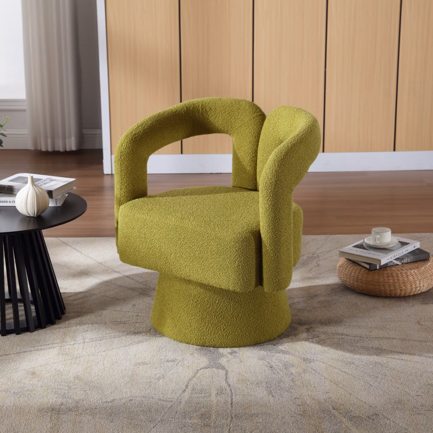 okwish poltrona girevole a 360° per il tempo libero, poltrona imbottita reclinabile, verde