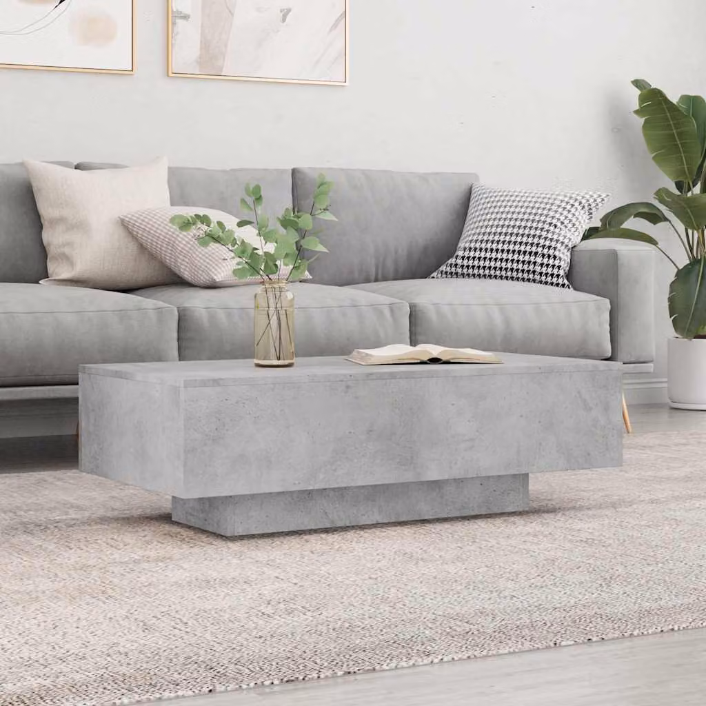 Tavolino da salotto moderno vidaXL in legno multistrato e composito, colore grigio cemento, L: 100 cm, P: 49,5 cm, H: 31 cm